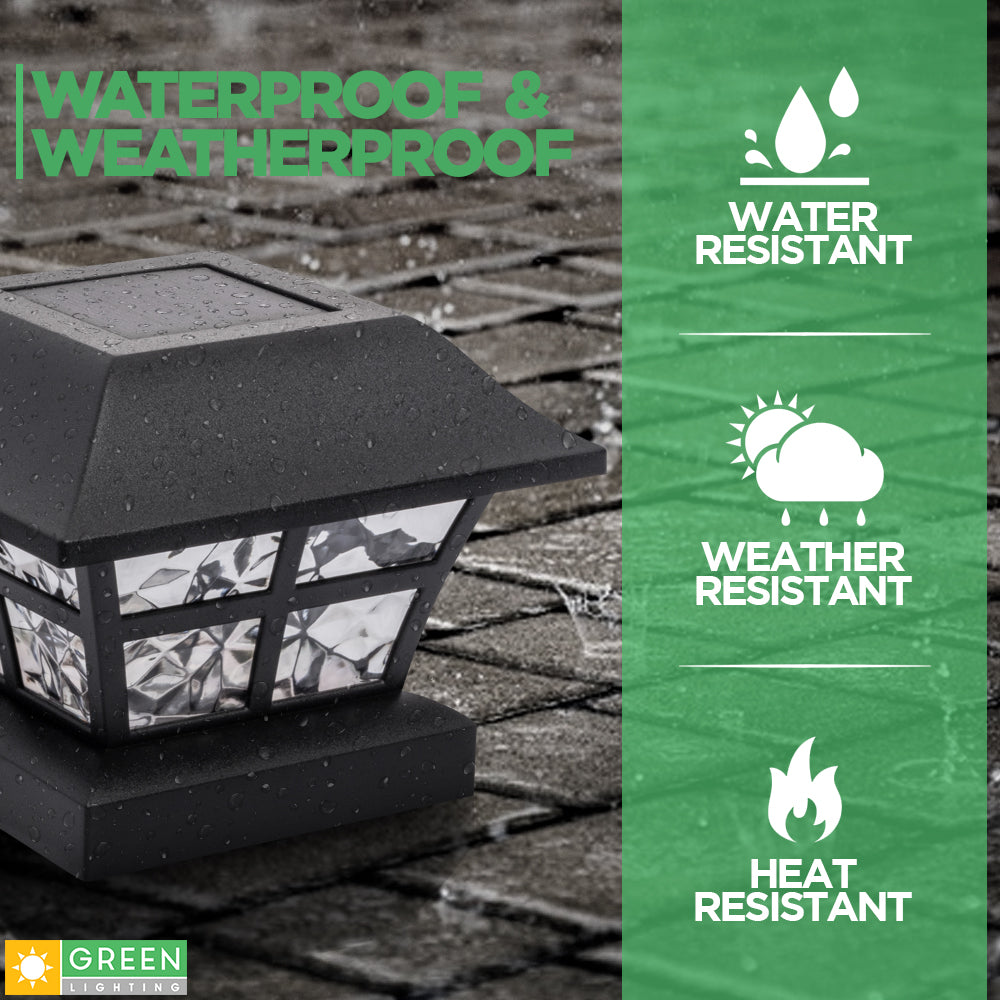 GreenLighting Evolve Black Solar Post Cap Lights - 4x4 Post Caps and Outdoor Post Lights - Waterproof Solar Lights for Fence Posts - Solar Post Lights fit 4x4 5x5 Vinyl/PVC (Black， 8 Pack)