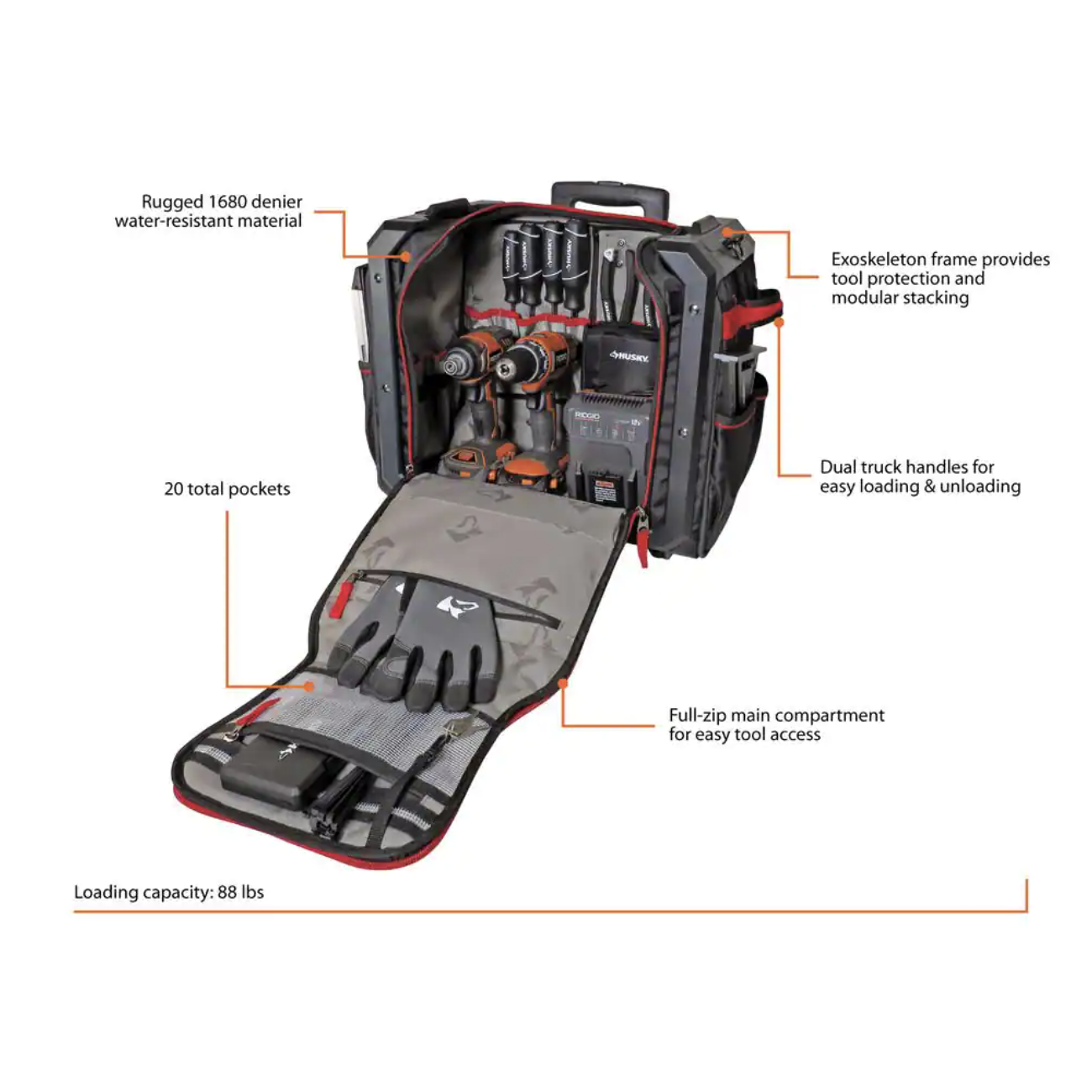 Husky 19 In. Stack Rolling Tool Tote