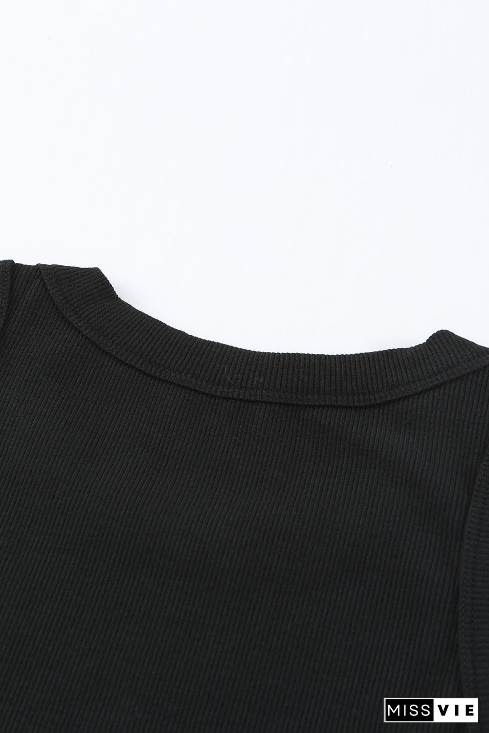 Solid Black Round Neck Ribbed Tank Top