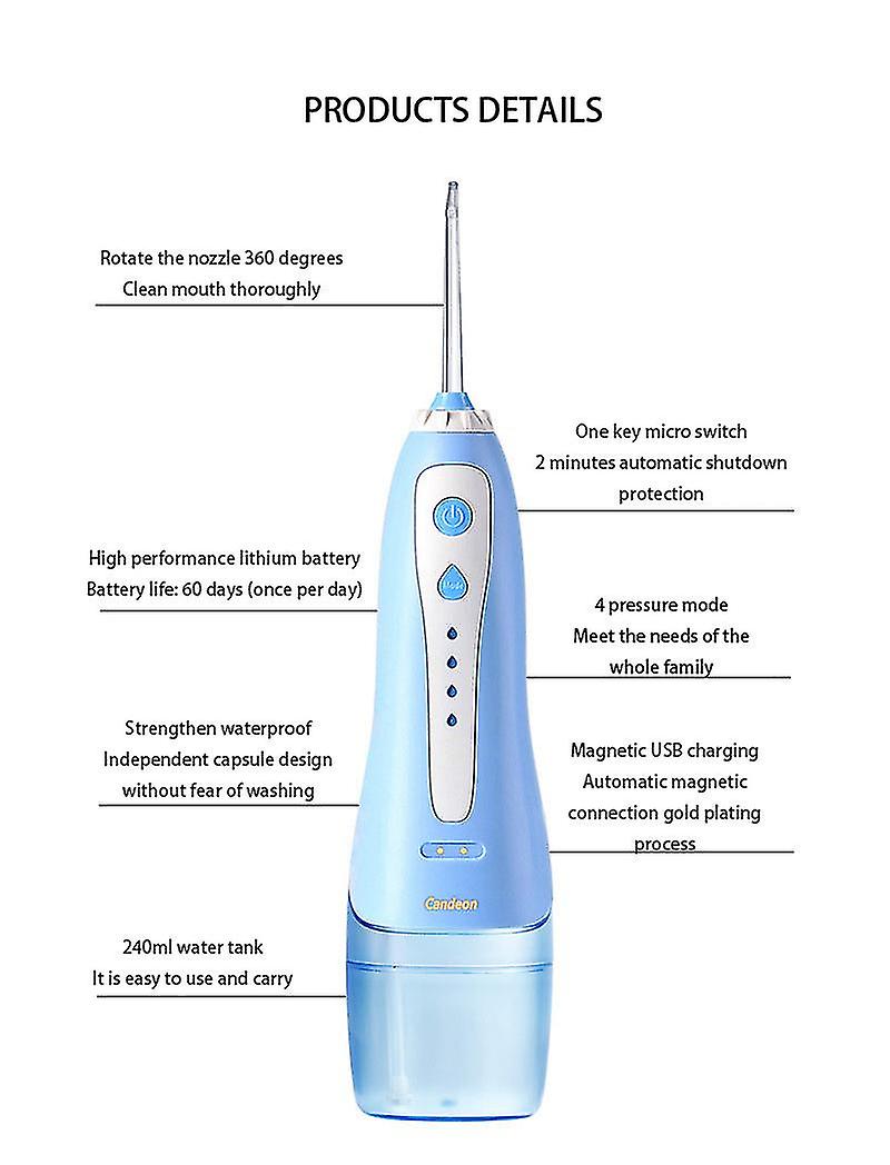 Oral Irrigator Portable Water Dental Flosser Usb Rechargeable Water Jet Floss Tooth Pick 6 Jet Tips 240ml