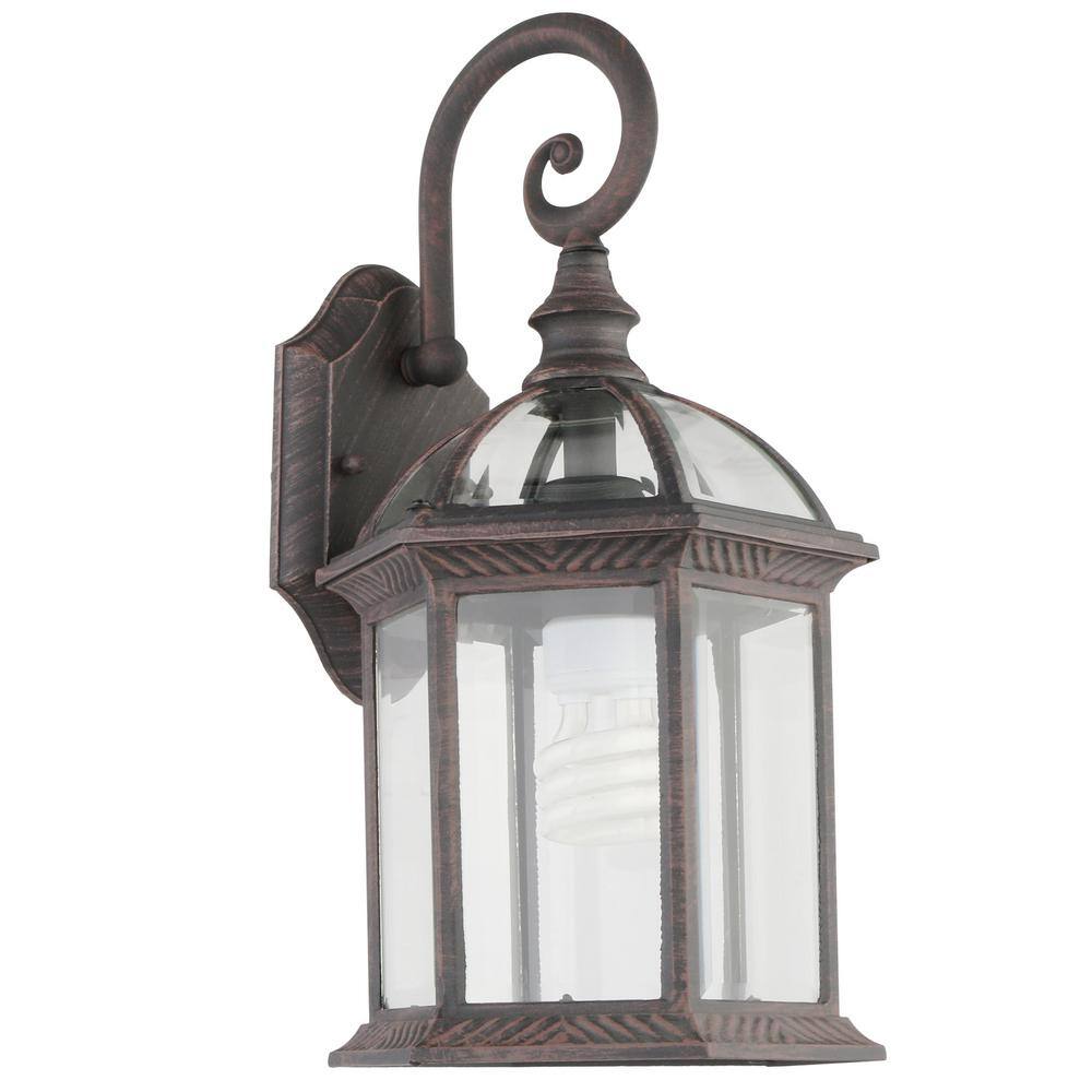 Hampton Bay Wickford 1-Light Weathered Bronze Outdoor Wall Light Fixture with Clear Glass (2-Pack) 7072-2RT