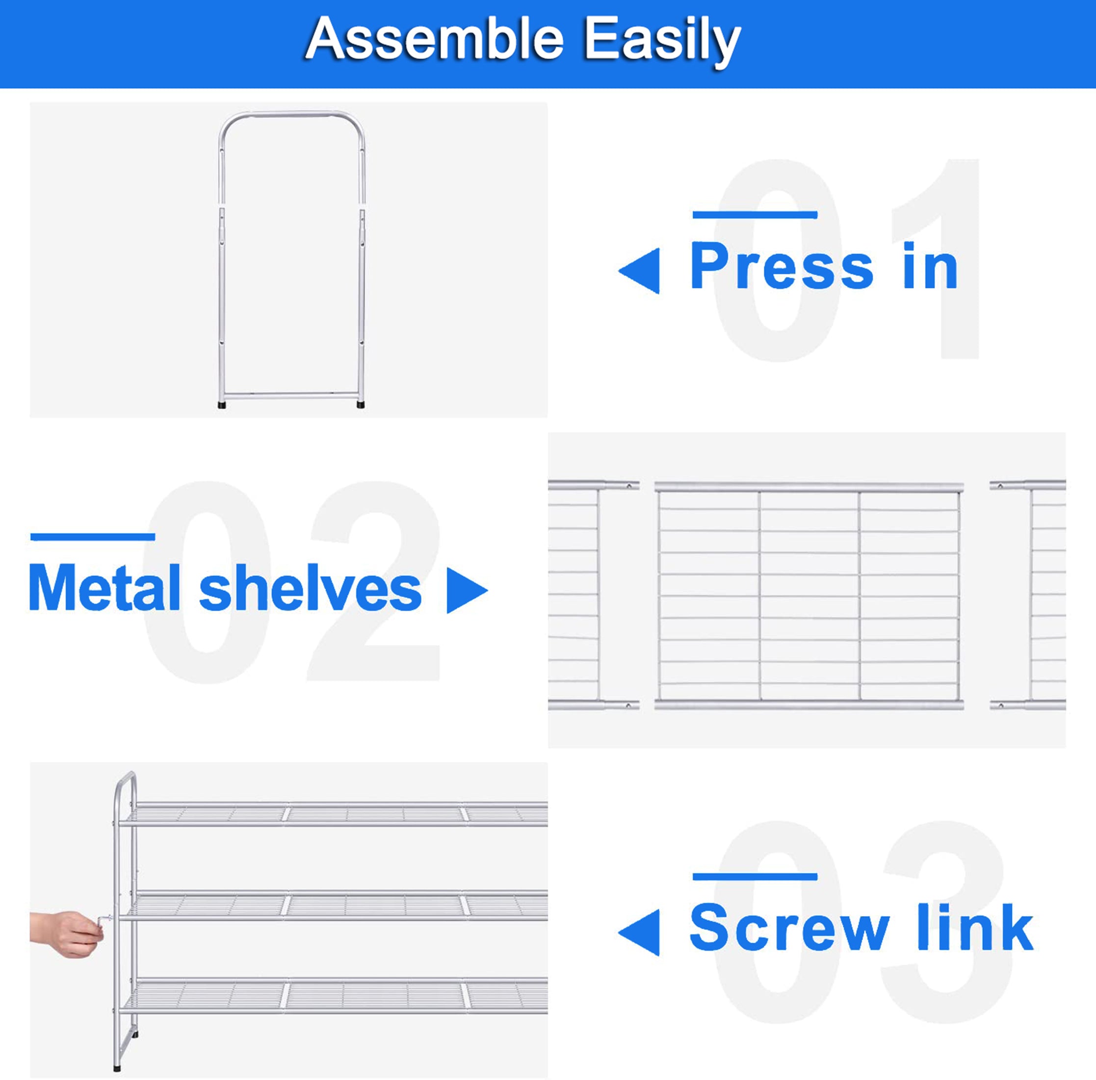 MISSLO 3 Tier Metal Long Shoe Rack Wide Shoe Shelf with Wire Grid for Closet Entryway Storage 24 Pairs Men Sneaker Organizer， Grey