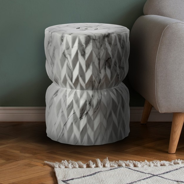 White Marble Finish Ceramic Garden Stool