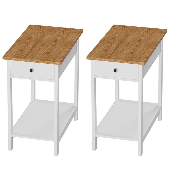 End Table with Drawer �C White and Oak Nightstands Set of 2 by Lavish Home