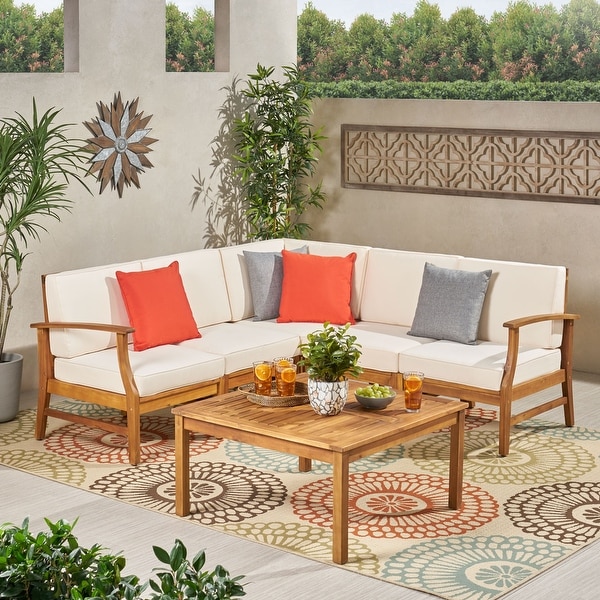 Perla Acacia Outdoor 5seat Sectional Set by Christopher Knight Home