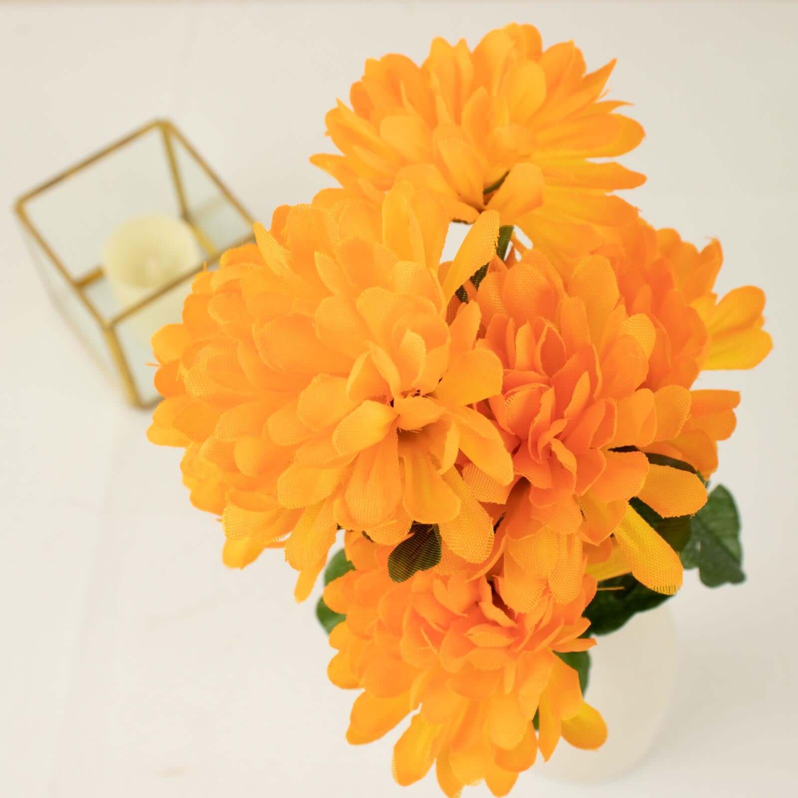 12 Bushes Orange Artificial Silk Chrysanthemum Flower Bouquets