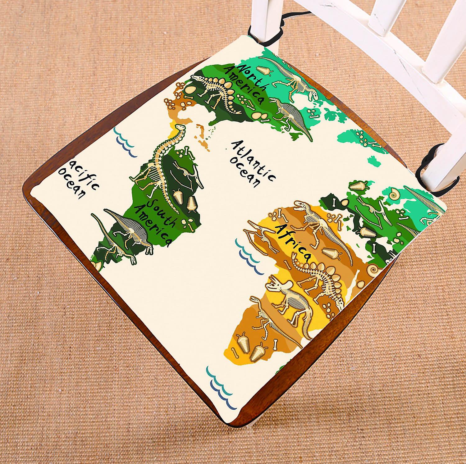 World Map Dinosaurs Seat Cushion Chair Cushion Floor Cushion Twin Sides 40x40 Cm