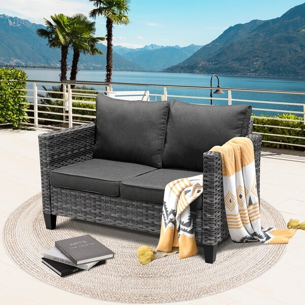 HOOOWOOO Outdoor Patio Furniture Wicker Loveseat Sofa