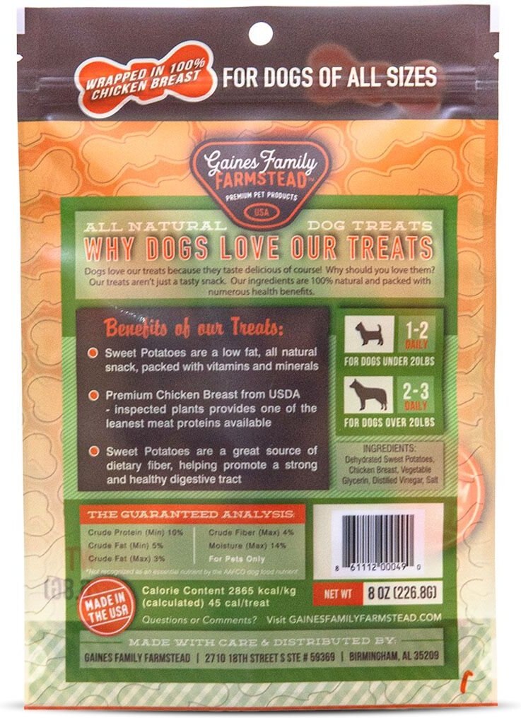 Gaines Family Farmstead Sweet Potato Chicken Wrapped Bones Grain-Free Dog Treats， 8-oz bag