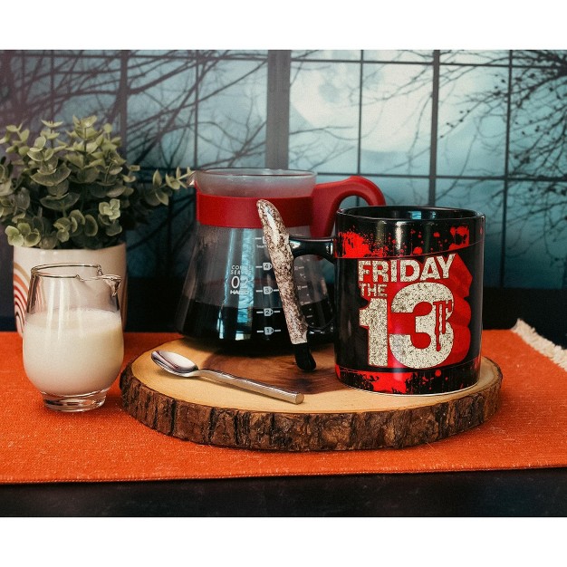 Silver Buffalo Friday The 13th Jason Mask 20 ounce Ceramic Mug With Machete shaped Handle