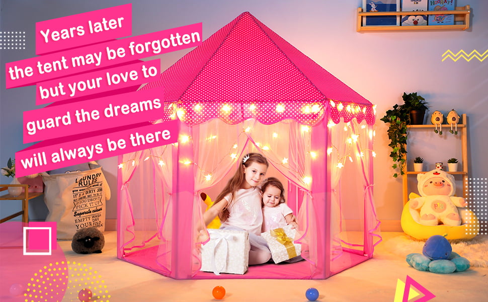 Princess Castle Tent Glow in the Dark, Kids Play Tent Toys for 1 2 3 Year Old Girl, Pop Up Portable Children Teepee Playhouse for Indoor and Outdoor, Gifts for Birthday Party Activities