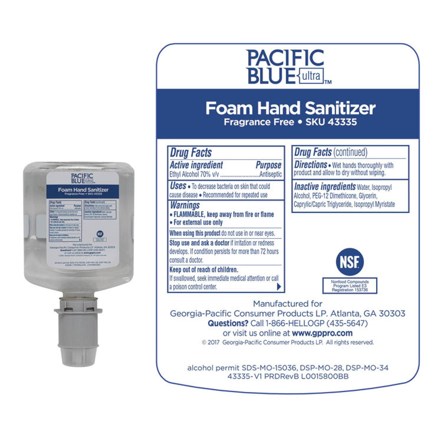 Pacific Blue Ultra Foam Hand Sanitizer Refill For Manual Dispensers by Georgia Pacificandreg; Professional GPC43335