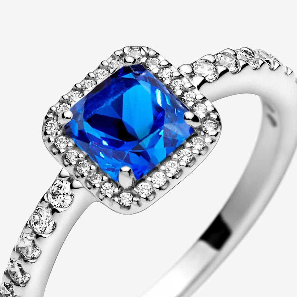 PANDORA  Blue Square Sparkle Halo Ring