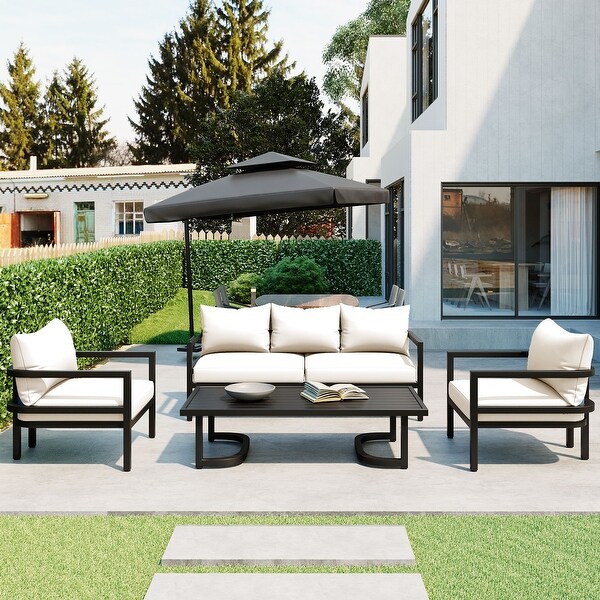 4-Piece Multi-person Outdoor Steel Sofa Set， Waterproof， Anti-rust， Anti-UV， Perfect for Gardens and Lawns， Ultimate Relaxation - Overstock - 37905058