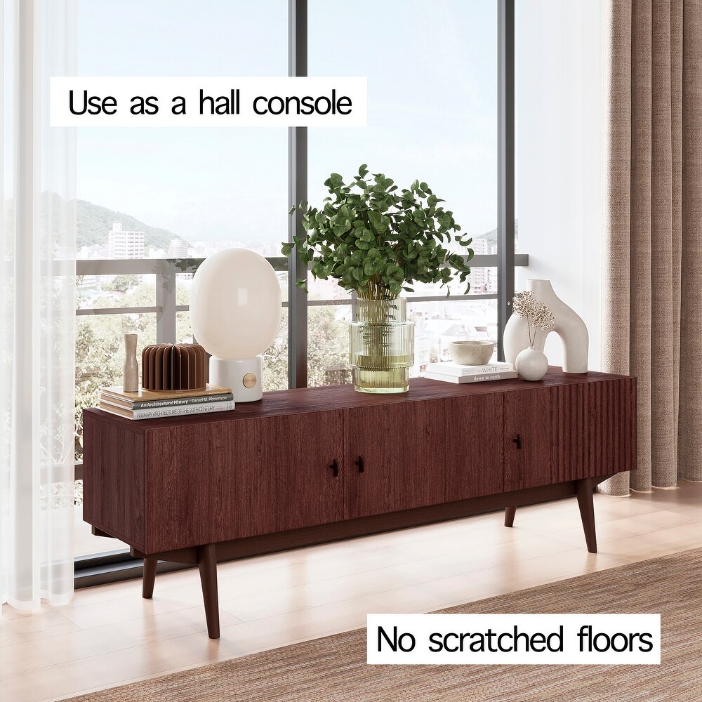 Living Skog Chelsea Brown TV Stand Fits for TV's up to 65 in. with Slatted Design and Wood Legs