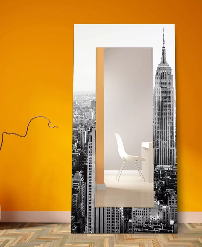 Empire Art Direct My N.Y. Rectangular On Free Floating Printed Tempered Art Glass Beveled Mirror  72 x 36