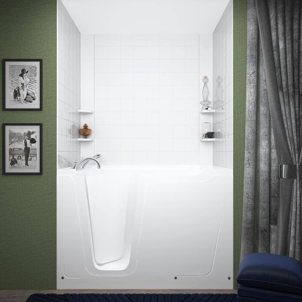 Universal Tubs Rampart 5 ft. Walk-in Air Bathtub with 6 in. Tile Easy Up Adhesive Wall Surround in White H3660LWACC