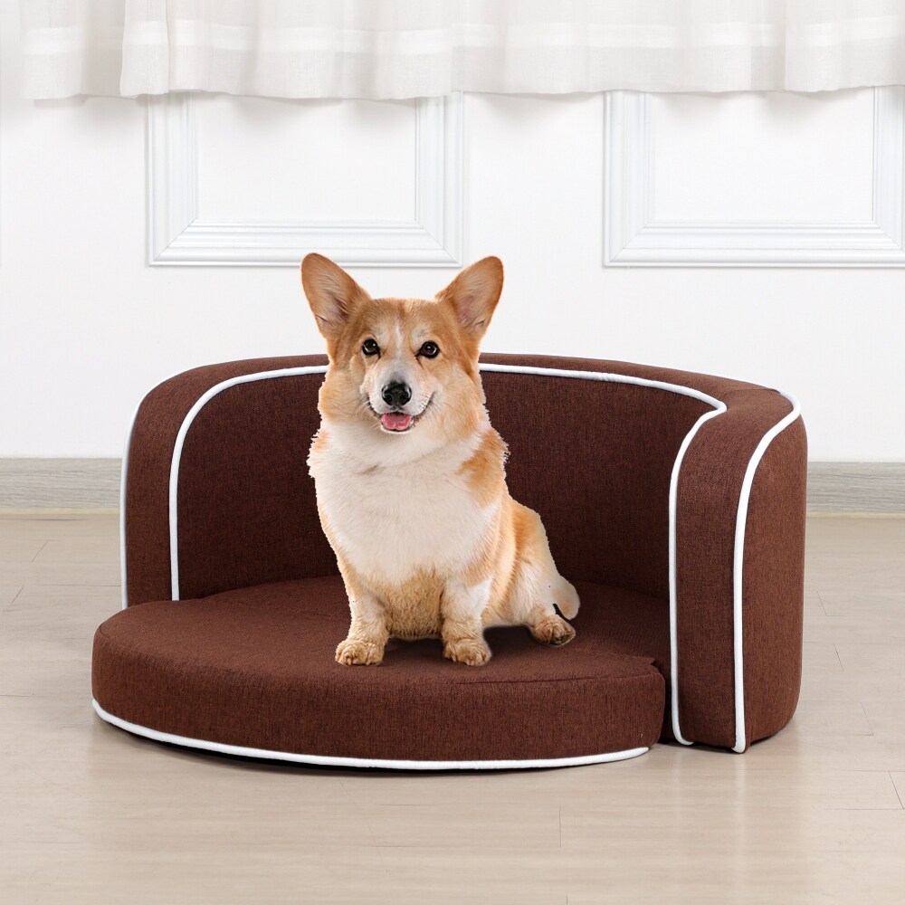 Brown Round Curved Appearance Pet Sofa with Cushion