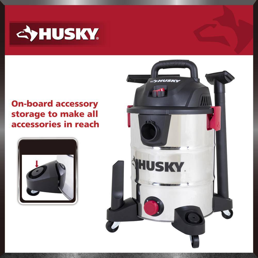 Husky 10 Gal. Stainless Steel WetDry Vac with Filter Hose and Accessories AT18503-10C