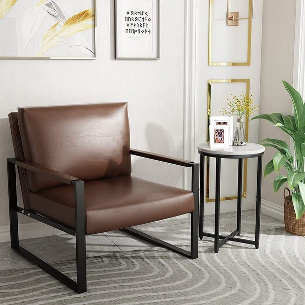 Mieres Mid-Century Style Faux Leather PU Accent Chair， Armchair with Steel Frame