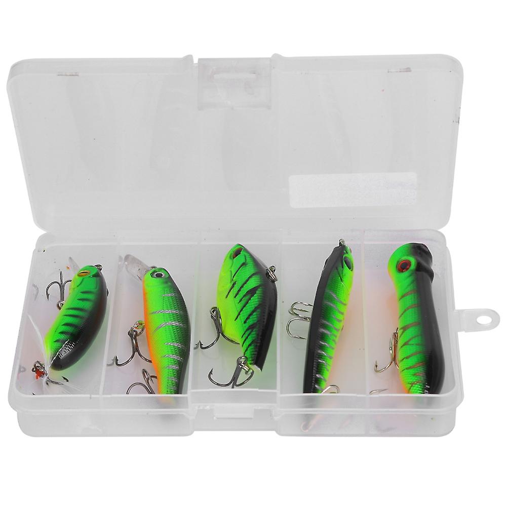 5pcs Bait Fish Lure Set With Incisive Treble Hook Fishing Tackle Green