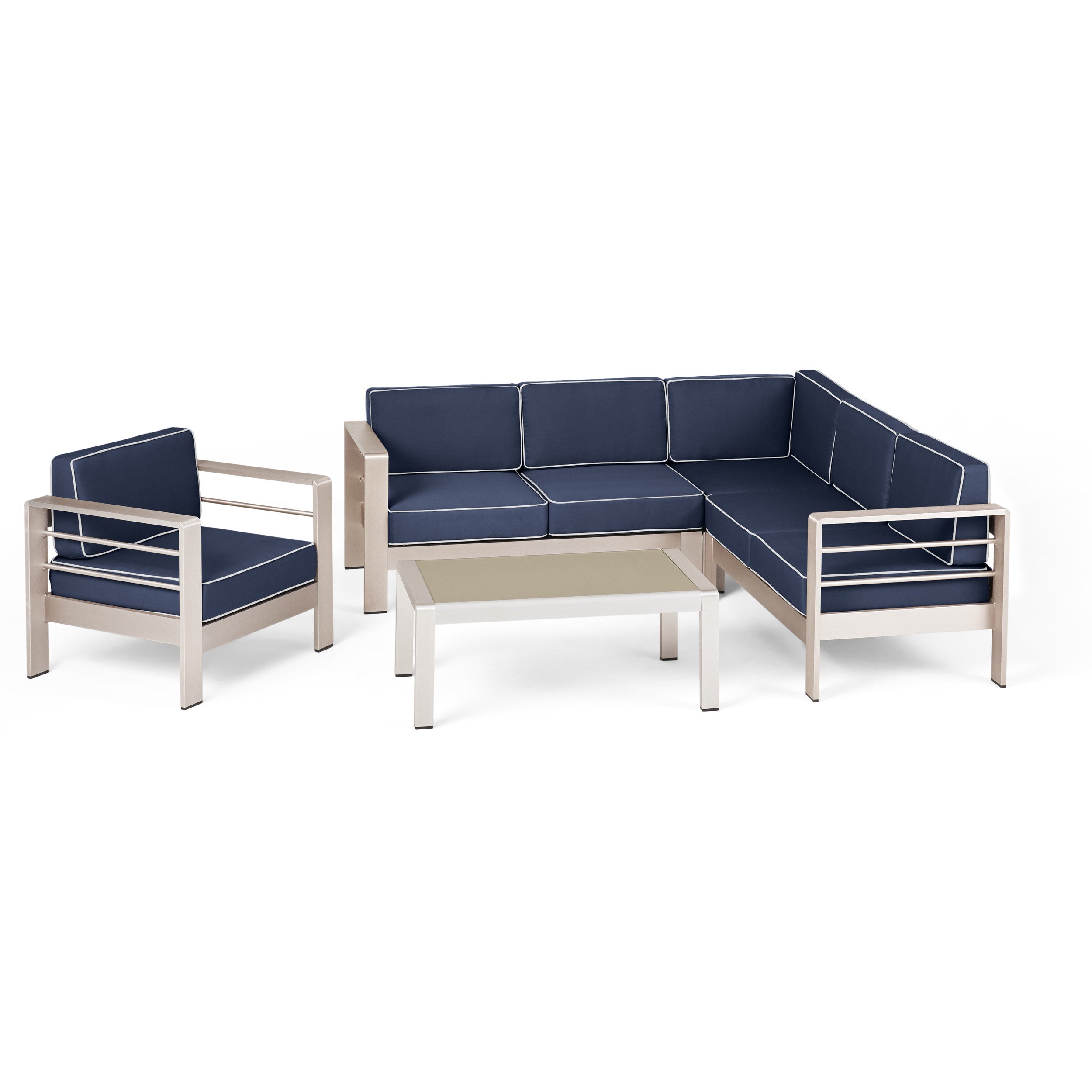 Crested Bay Outdoor Aluminum 5 Piece Sofa Set with Sunbrella Cushions