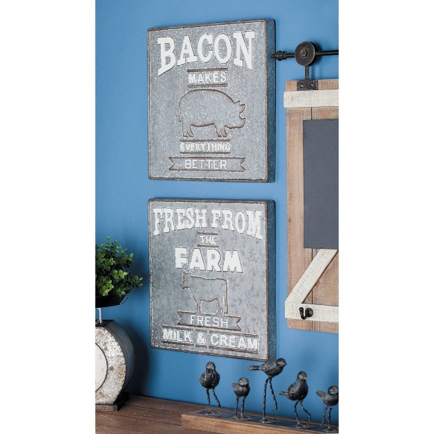 Set Of 2 Farmhouse Metal Wall Decors Gray Olivia amp May