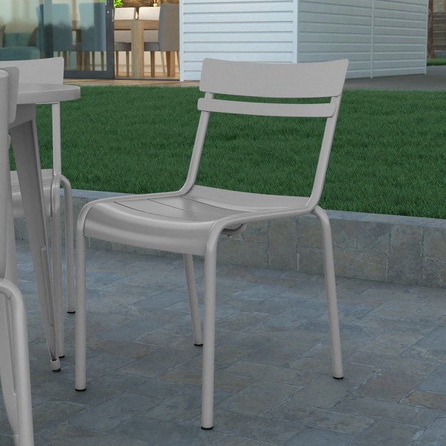 Emma And Oliver Armless Powder Coated Steel Stacking Dining Chair With 2 Slat Back For Indoor outdoor Use