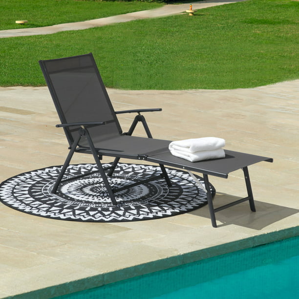 Nuu Garden Folding Chaise Lounge Chairs for Outside， Beach Chair Lounge Chair with Steel Frame and Breathable Textile Fabric for Beach， Yard， Pool and Patio， Gray