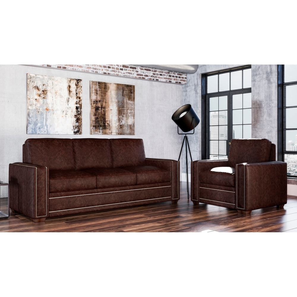 Made to Order Evelyn 100% Top Grain Leather Sofa and Chair Set