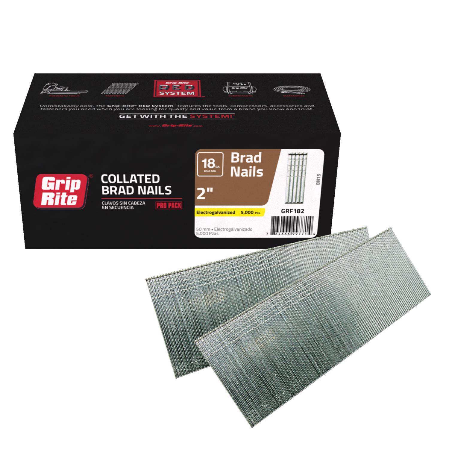 Grip-Rite 2 in. 18 Ga. Straight Strip Electro Galvanized Finish Nails 5000 pk