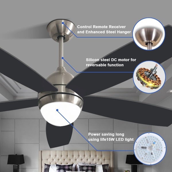 52 in. LED Indoor Brushed Nickel Ceiling Fan with Light Kit， Remote and Reversible Blades and Motor Shopping - The Best Deals on Ceiling Fans | 41309977