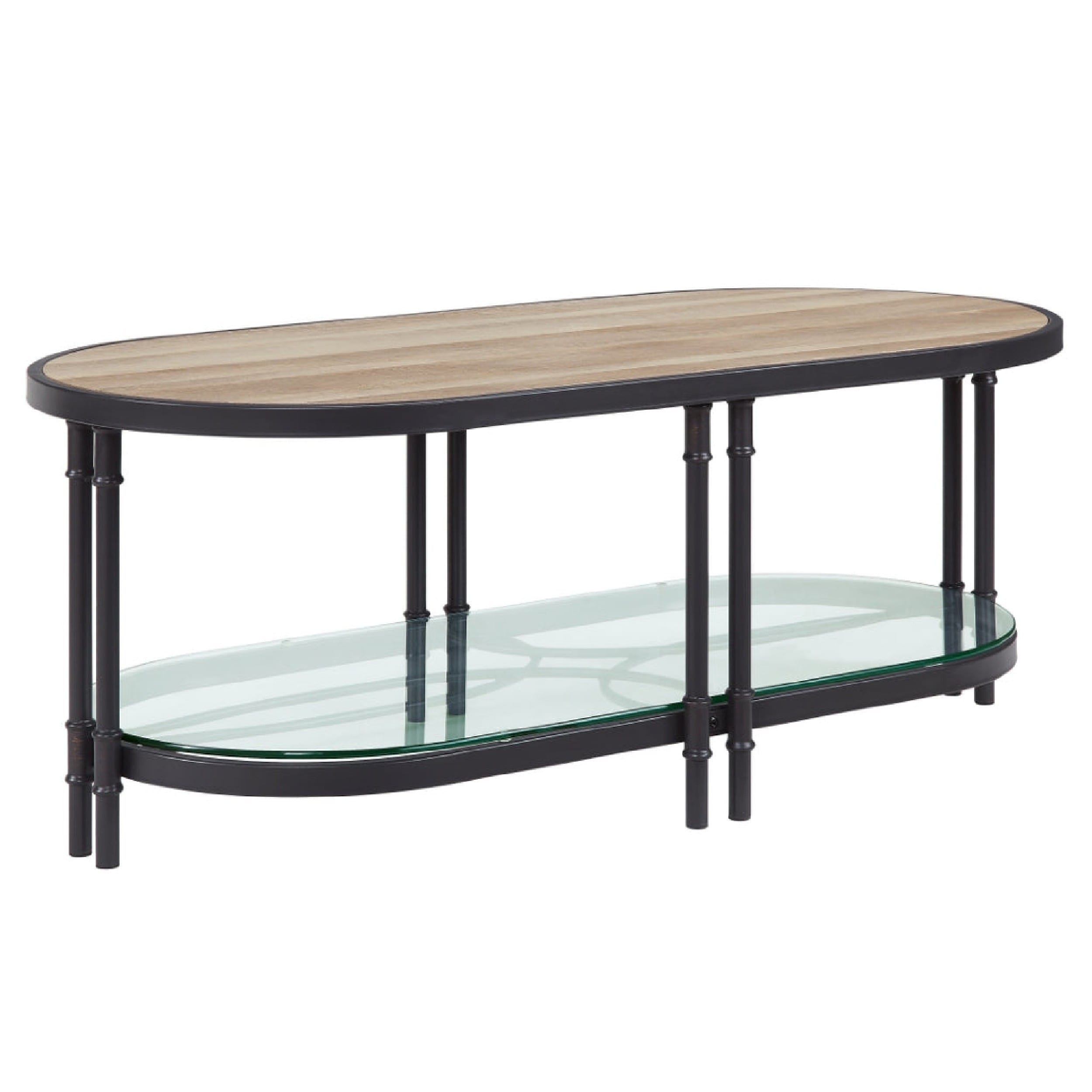 Ley 47 Inch Wood Coffee Table， Oblong， Industrial Design， Oak