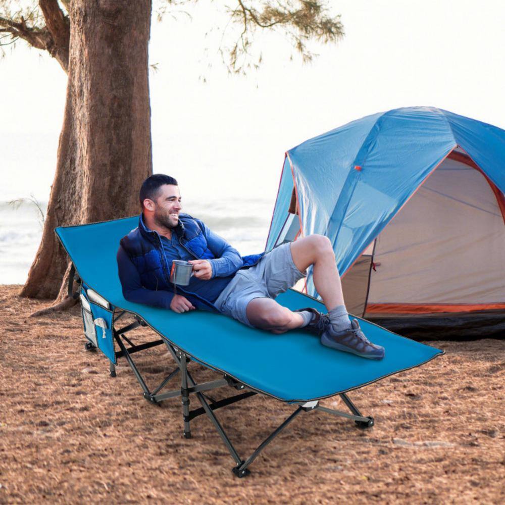 Alpulon Blue Wide Foldable Camping Cot with Carrying Bag ZMWV069