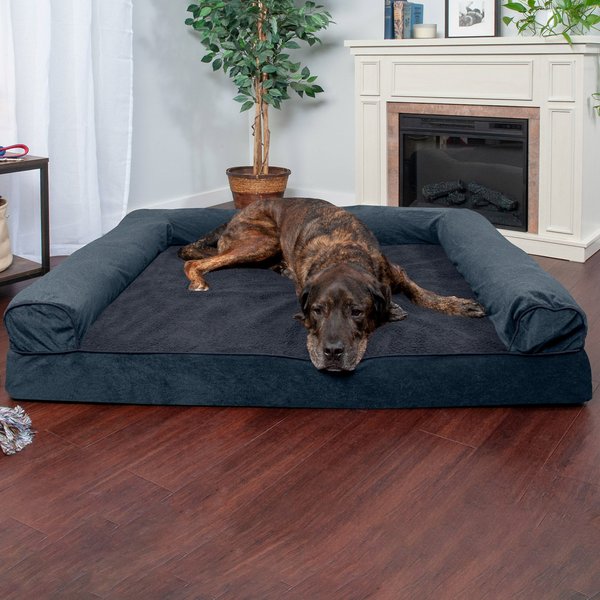 FurHaven Faux Fleece Memory Top Bolster Dog Bed w/Removable Cover