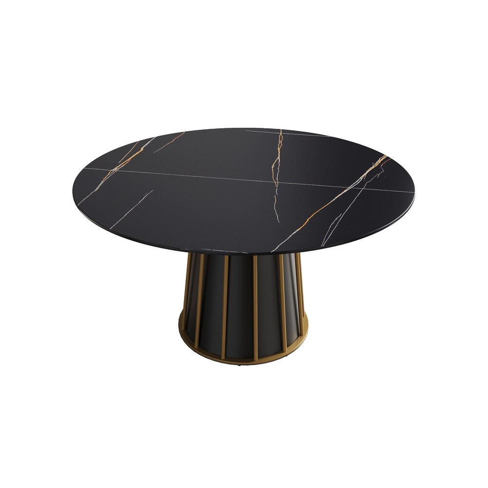 Round Metal Pedestal Dining Table Round Sintered Stone Table.