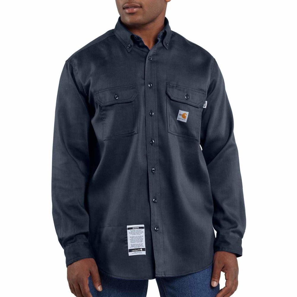 Carhartt Menand#8217;s FR Lightweight 4XL/Regular Dark Navy Twill Shirt ;