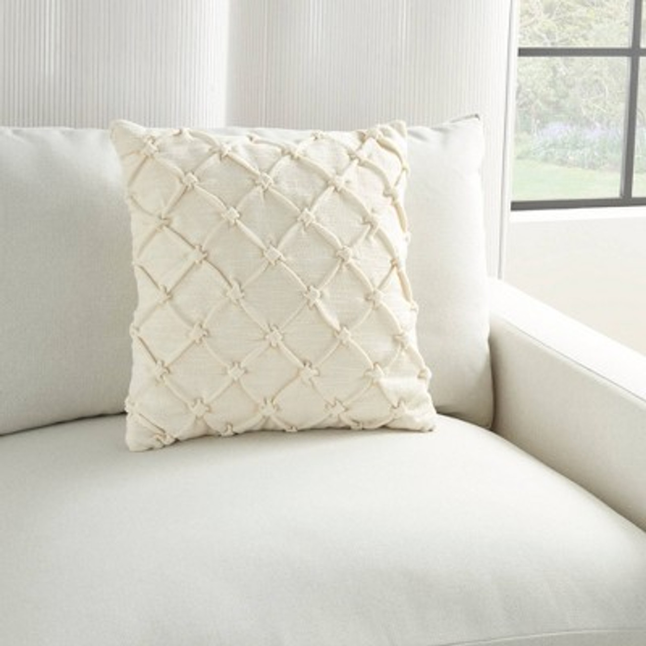 18x18 Pin Tuck Square Throw Pillow Off White - Kathy Ireland Home