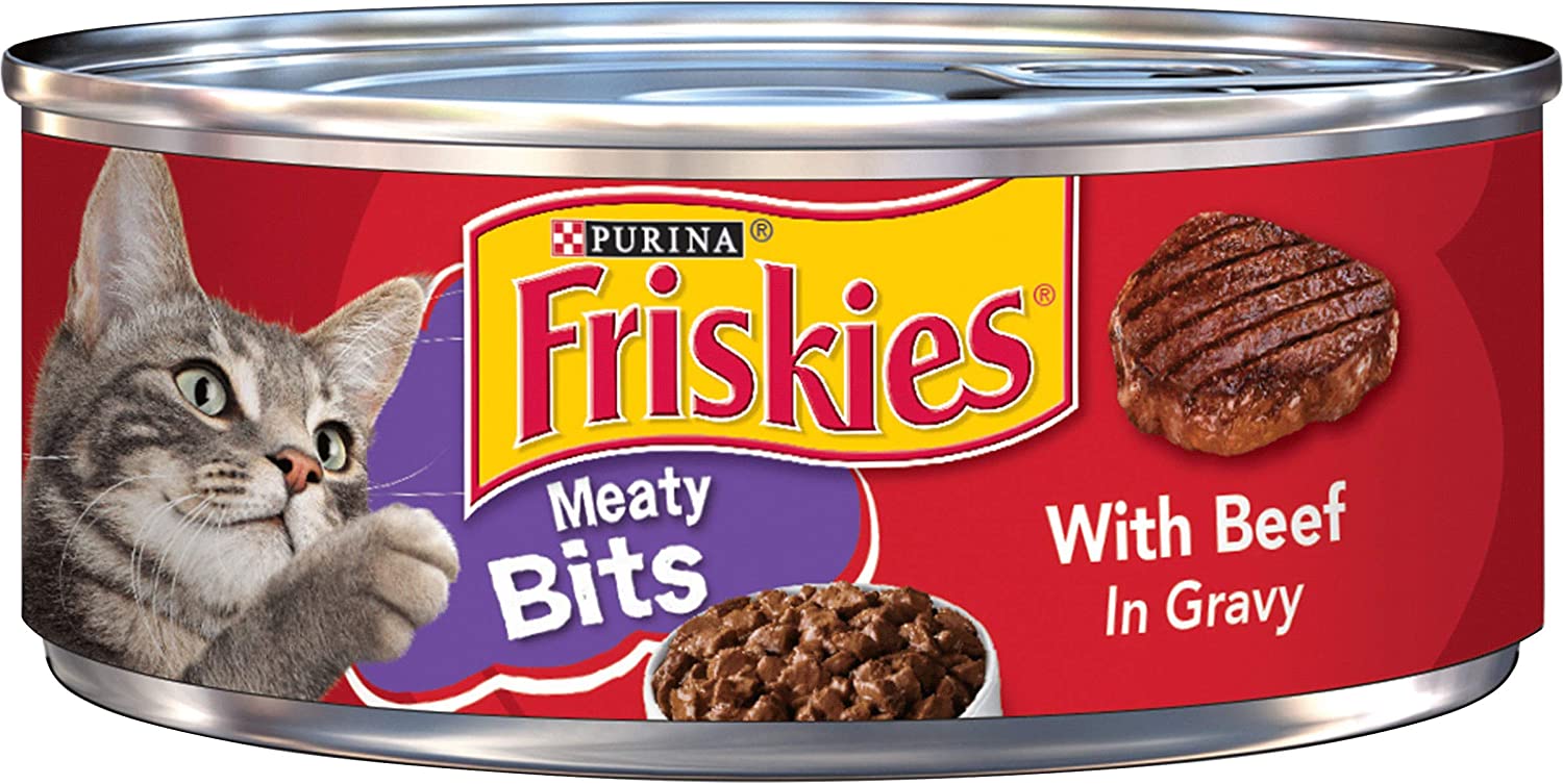 Purina Friskies Gravy Wet Cat Food Meaty Bits With Beef in Gravy - (24) 5.5 oz. Cans