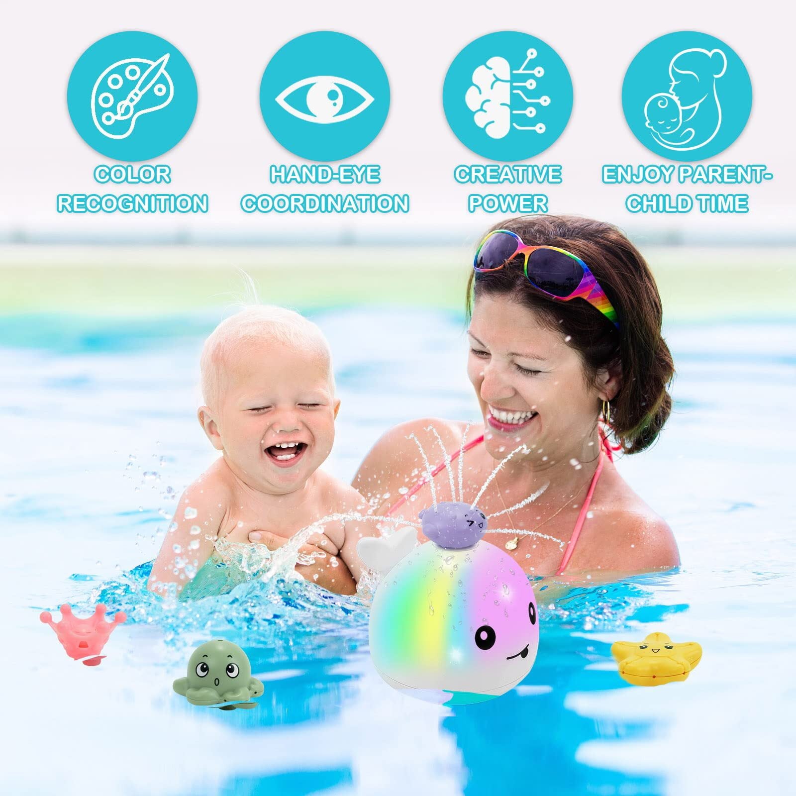 BESSNINI 2023 Upgraded Baby Whale Bath Toys Toddler Bath Toy Light-up Spraying Bathtub Toys for Baby Infants Boys Girls w/ 4 Water Spraying Modes White