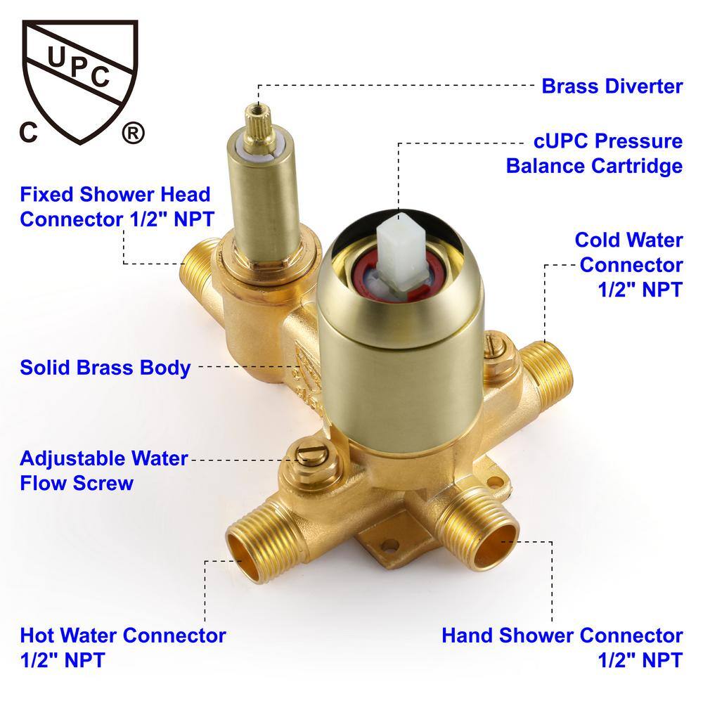 UKISHIRO 2-Spray Patterns with 1.8 GPM 10 in. Tub Wall Mount Dual Shower Heads in Brushed Gold (Valve Included) SMD0KN211020009