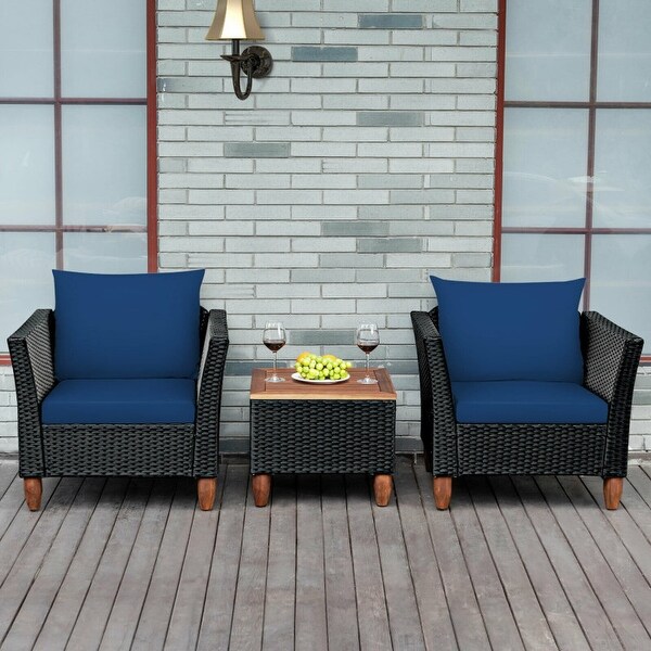 3 Pieces Patio wicker Furniture Set with Cushion