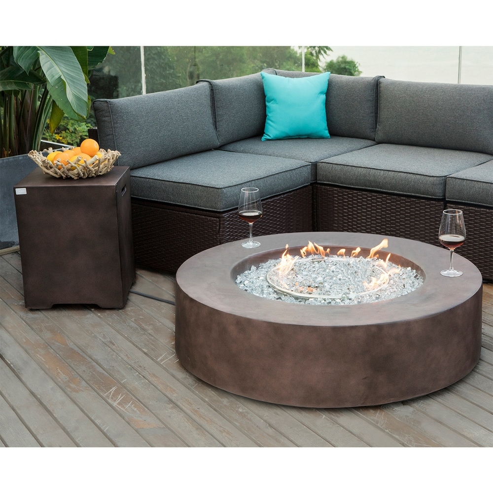 COSIEST 2 Piece Outdoor Concrete Propane Fire Pit Table with Tank Cover