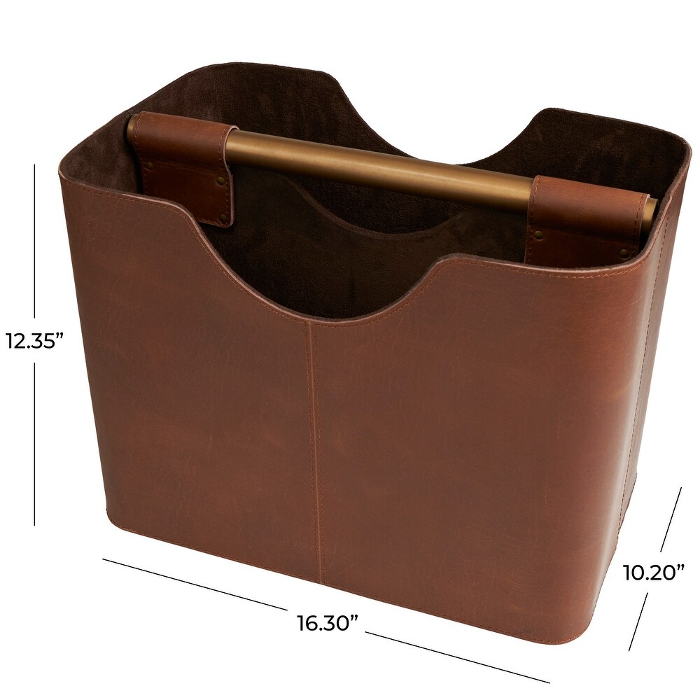 Brown or Light Gray Leather Magazine Holder with Divided Inside