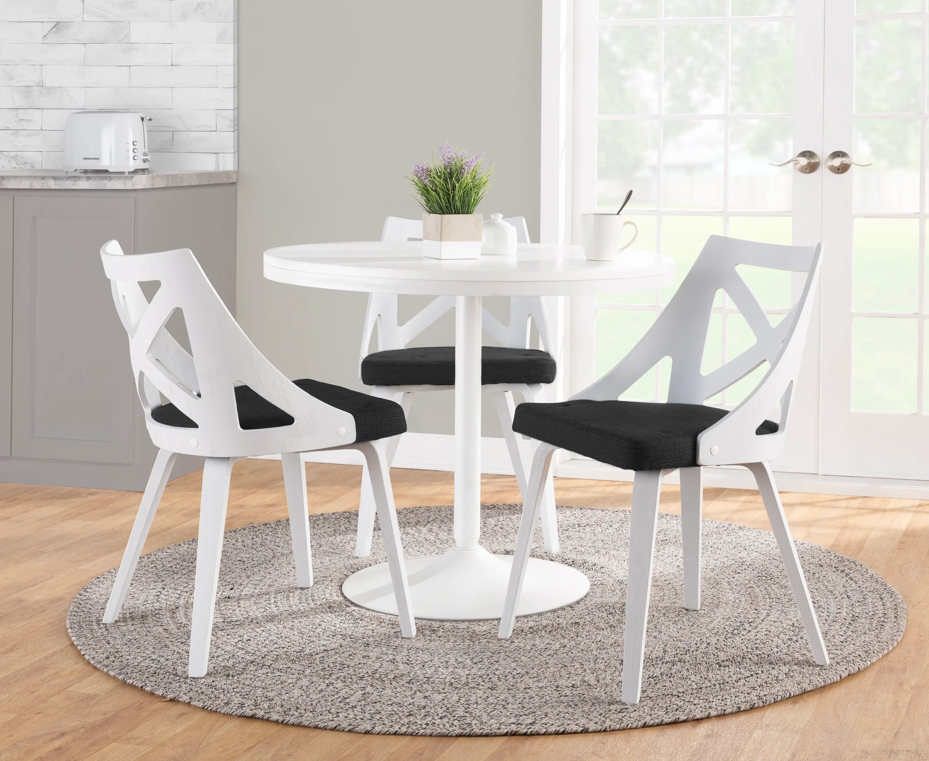 Charlotte White and Charcoal Dining Chairs， Set of 2