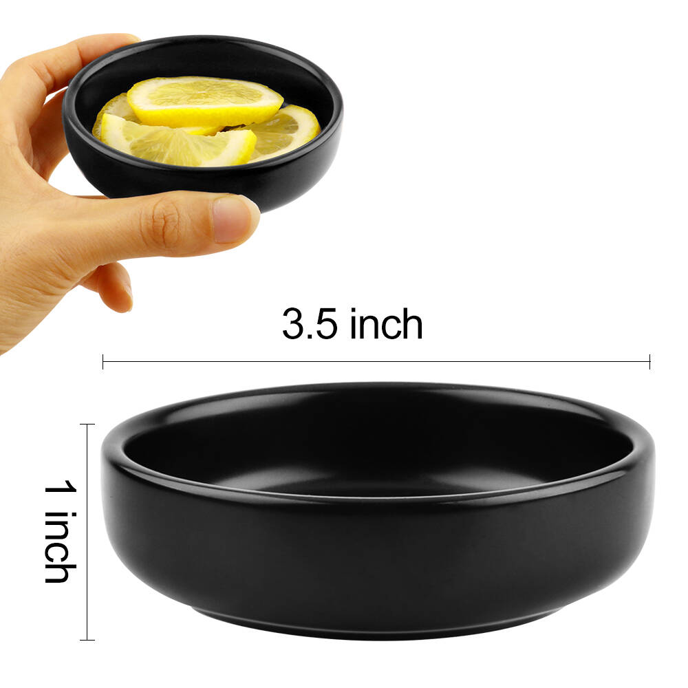 Gutsdoor 3.5 Ceramic Soy Sauce Dishes Set of 4 Small Porcelain Side Dish Multipurpose Single Color Black Seasoning Bowls