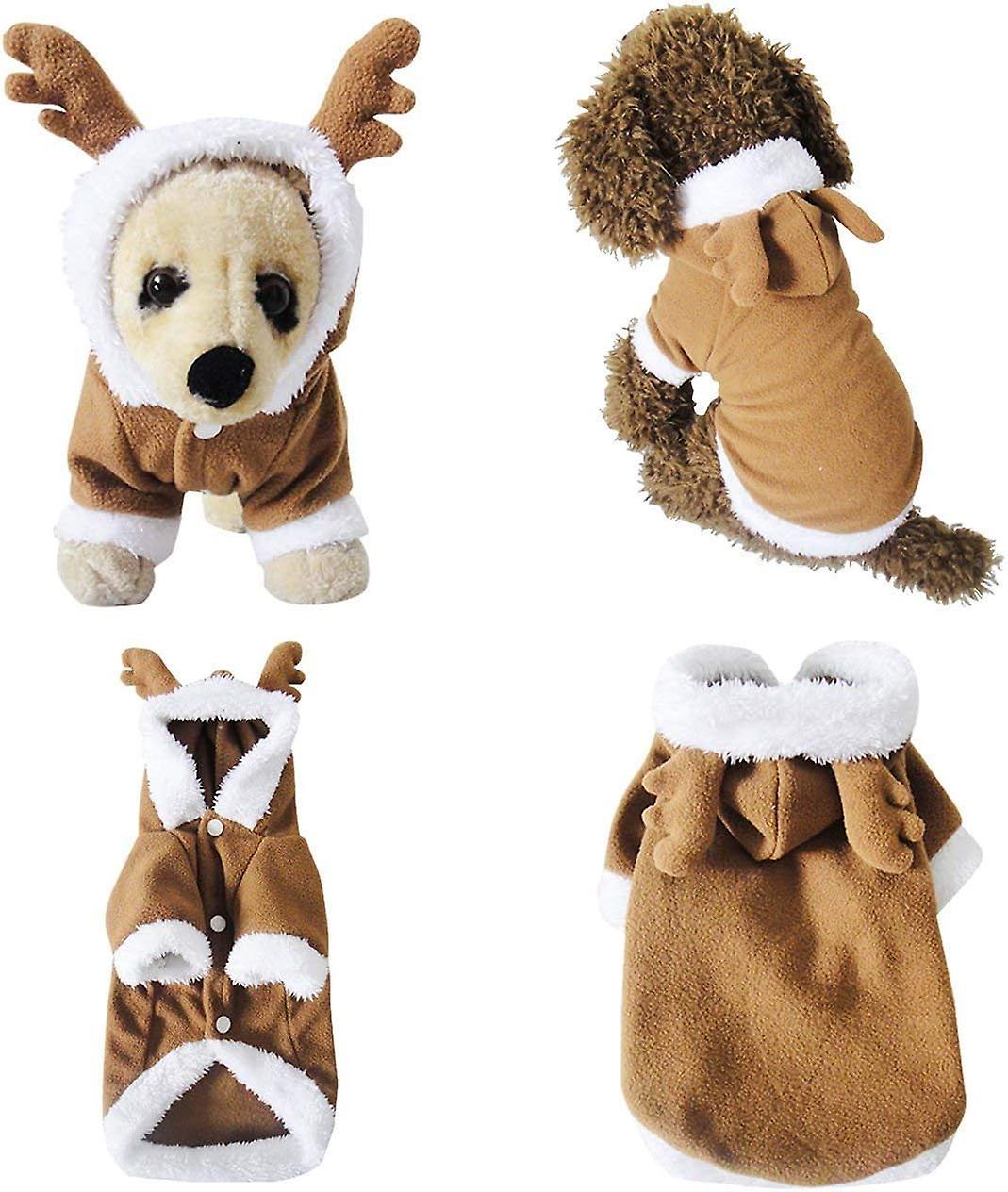 Dog Cat Christmas Reindeer Costume， Funny Pet Elk Cosplay Dress， Puppy Fleece Outfits Warm Hoodie Xmas Apparel Clothes (m Size)