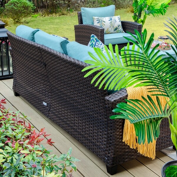 9Seat Patio Furniture Wicker Rattan Outdoor Highback Sectional Sofa Conversation Set with Firepit Table