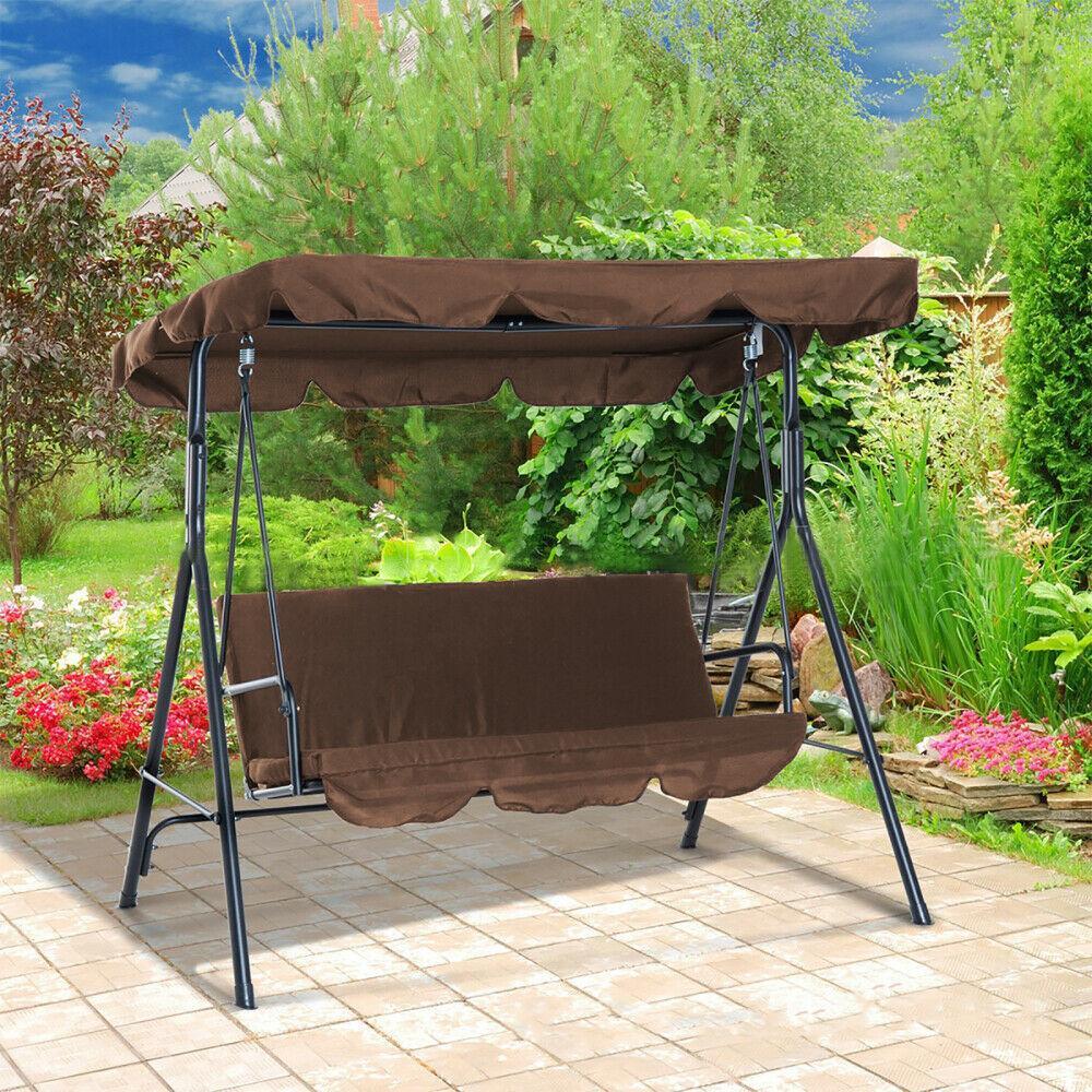 Garden Swing , 3 Seat Swing Canopies Seat Cushion Cover Set Patio Swing Chair Hammock Replacement Waterproof Cover , Brown