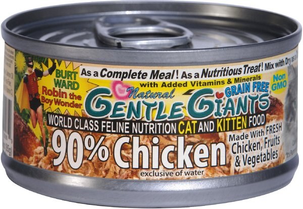 Gentle Giants Natural Non-GMO Chicken Grain-Free Cat and Kitten Canned Cat Food， 3-oz， case of 24